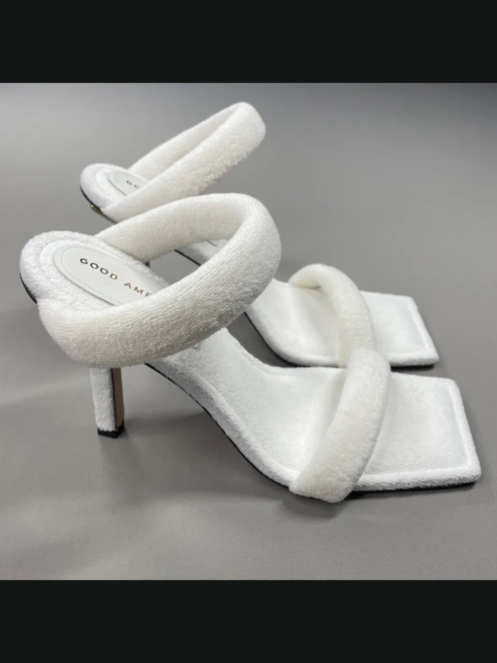 Good American Shoes Womens 10.5 white terry slip on strappy heels summer - Picture 2 of 11